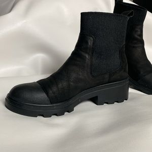 Eileen Fisher pull on black boots 8.5 with some good life left scuff on photo 3